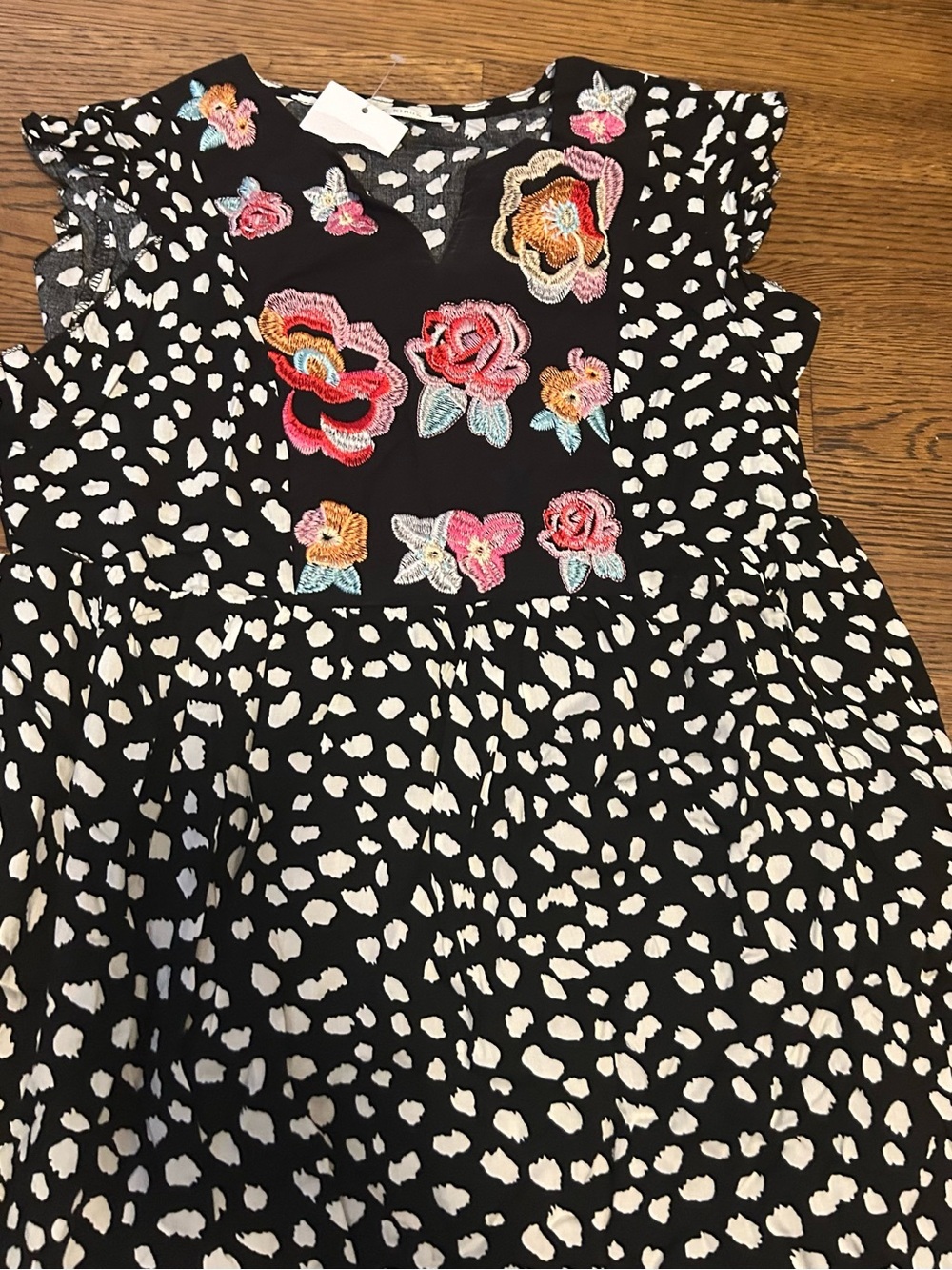 Black and White Floral Appliqué Mini Dress w animal print 0191 - Picture 5 of 14